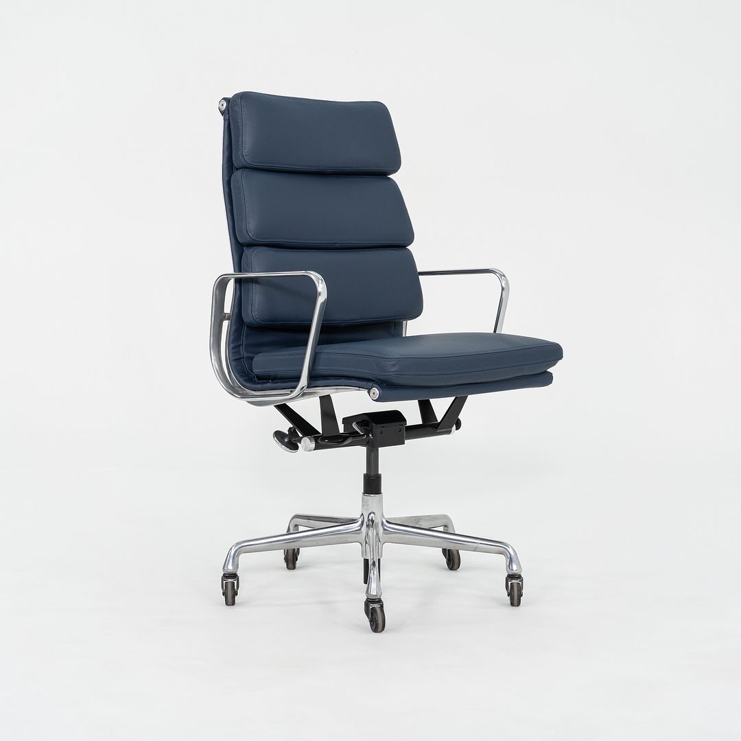 SOLD 2010s Herman Miller Eames Soft Pad Executive Desk Chair Blue Leather Upholstery