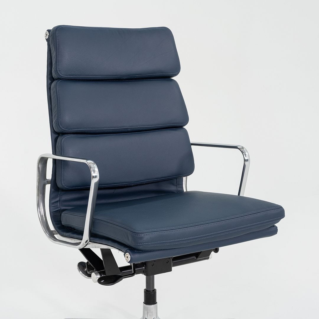 SOLD 2010s Herman Miller Eames Soft Pad Executive Desk Chair Blue Leather Upholstery
