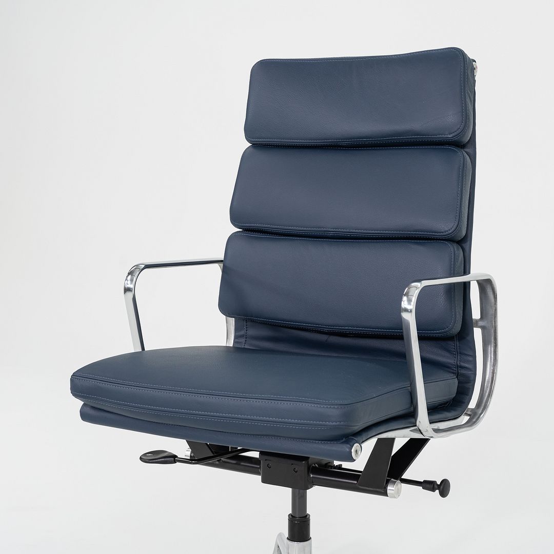 SOLD 2010s Herman Miller Eames Soft Pad Executive Desk Chair Blue Leather Upholstery