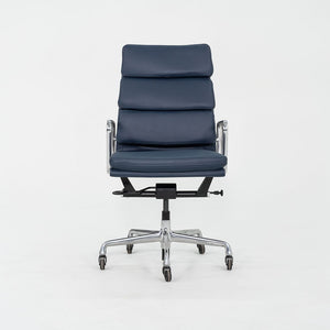 2010s Herman Miller Eames Soft Pad Executive Desk Chair Blue Leather Upholstery