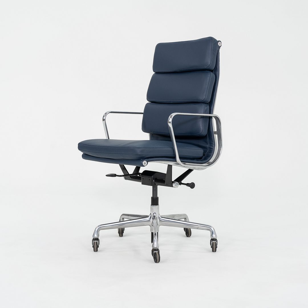 SOLD 2010s Herman Miller Eames Soft Pad Executive Desk Chair Blue Leather Upholstery