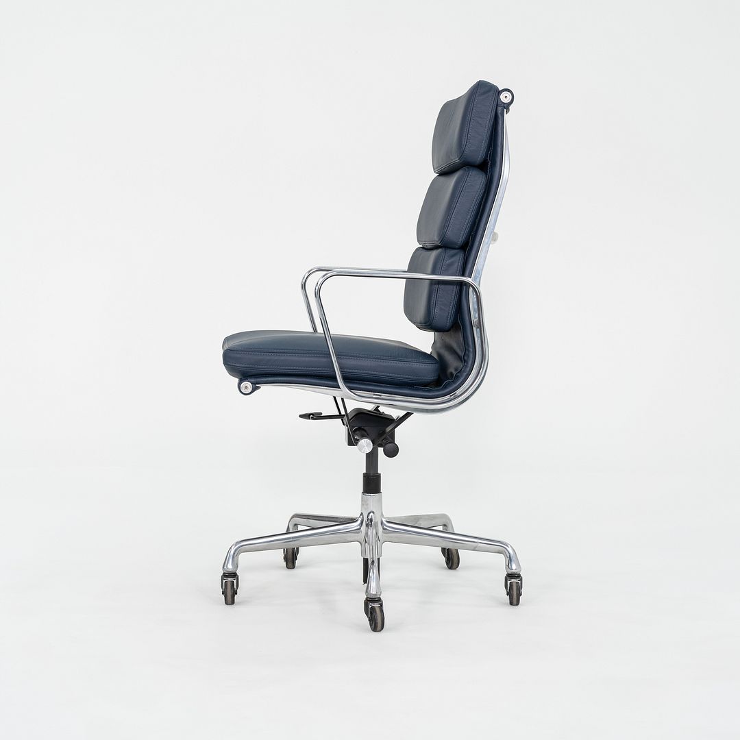 SOLD 2010s Herman Miller Eames Soft Pad Executive Desk Chair Blue Leather Upholstery
