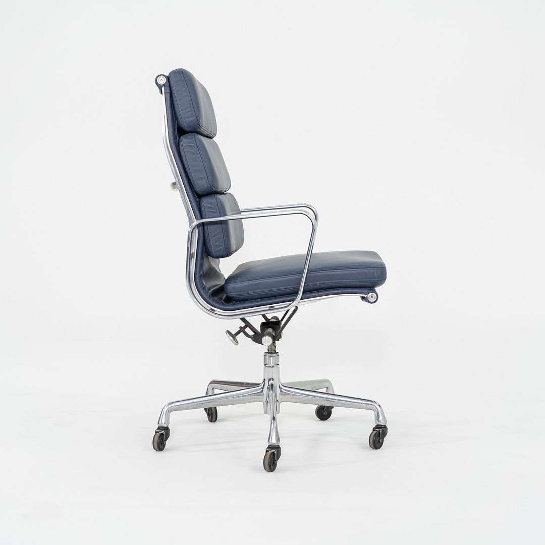 2010s Herman Miller Eames Executive Soft Pad Desk Chair Blue Leather Upholstery