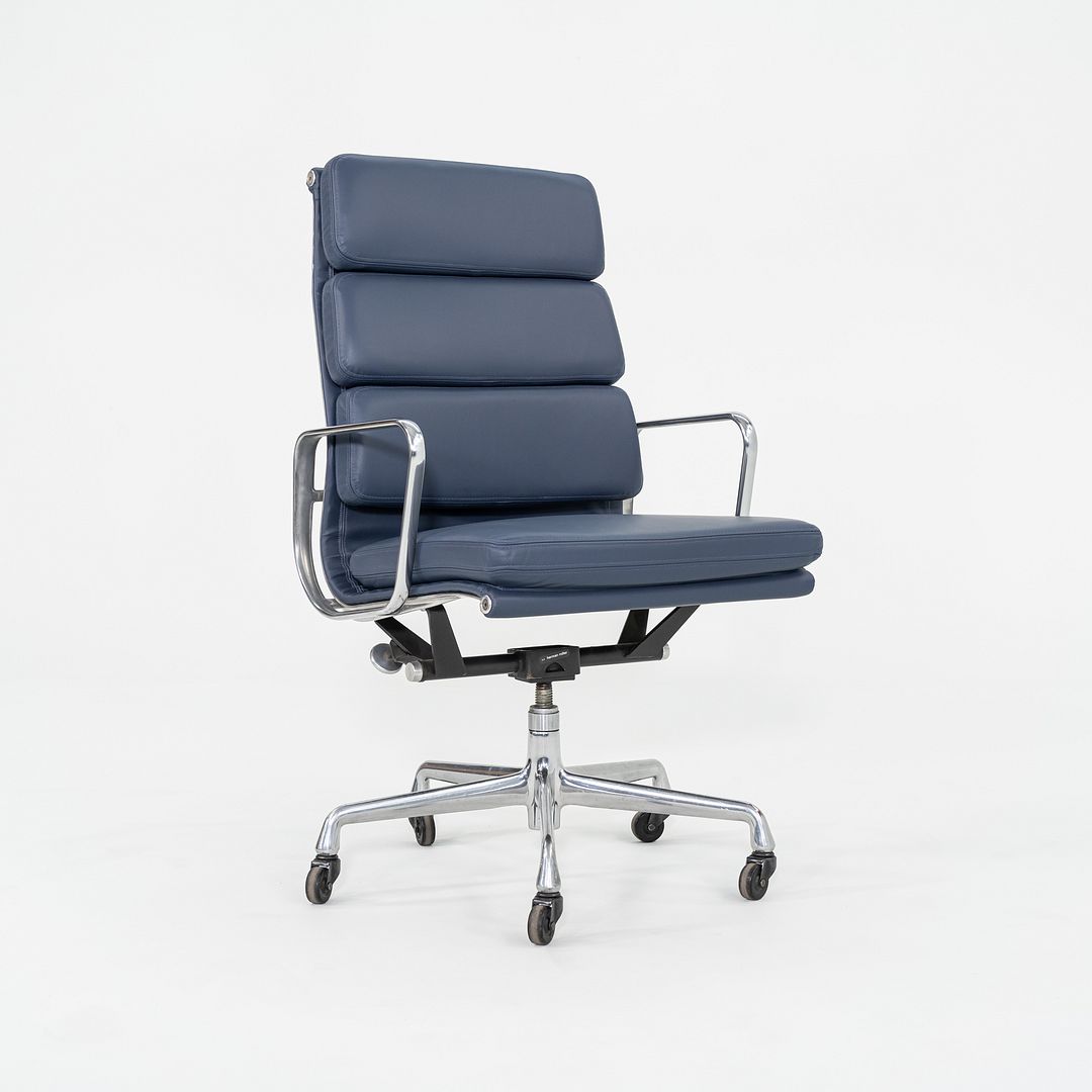 2010s Herman Miller Eames Executive Soft Pad Desk Chair Blue Leather Upholstery