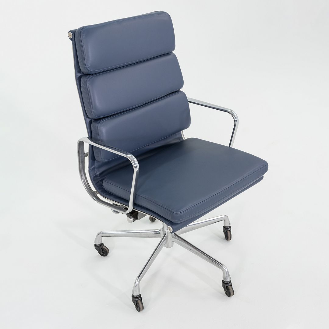 2010s Herman Miller Eames Executive Soft Pad Desk Chair Blue Leather Upholstery