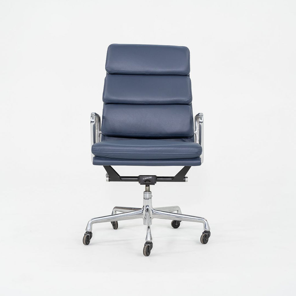 2010s Herman Miller Eames Executive Soft Pad Desk Chair Blue Leather Upholstery