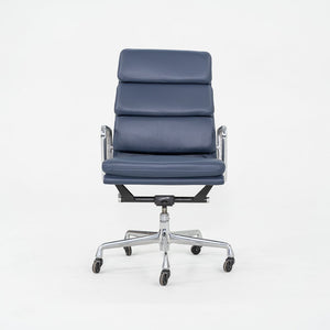 2010s Herman Miller Eames Executive Soft Pad Desk Chair Blue Leather Upholstery