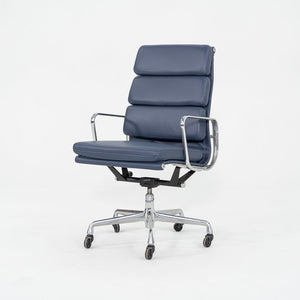 2010s Herman Miller Eames Executive Soft Pad Desk Chair Blue Leather Upholstery