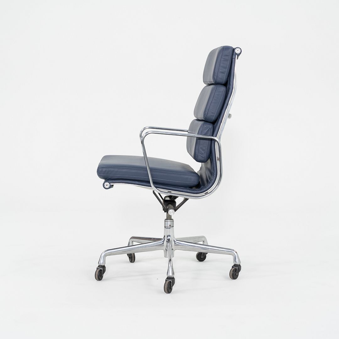 2010s Herman Miller Eames Executive Soft Pad Desk Chair Blue Leather Upholstery