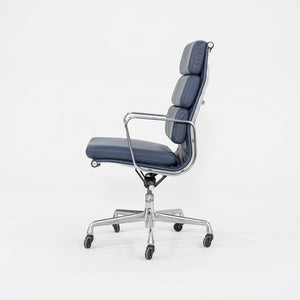 2010s Herman Miller Eames Executive Soft Pad Desk Chair Blue Leather Upholstery