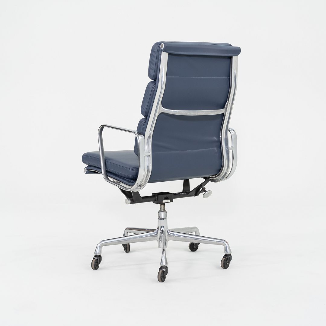 2010s Herman Miller Eames Executive Soft Pad Desk Chair Blue Leather Upholstery
