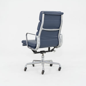 2010s Herman Miller Eames Executive Soft Pad Desk Chair Blue Leather Upholstery