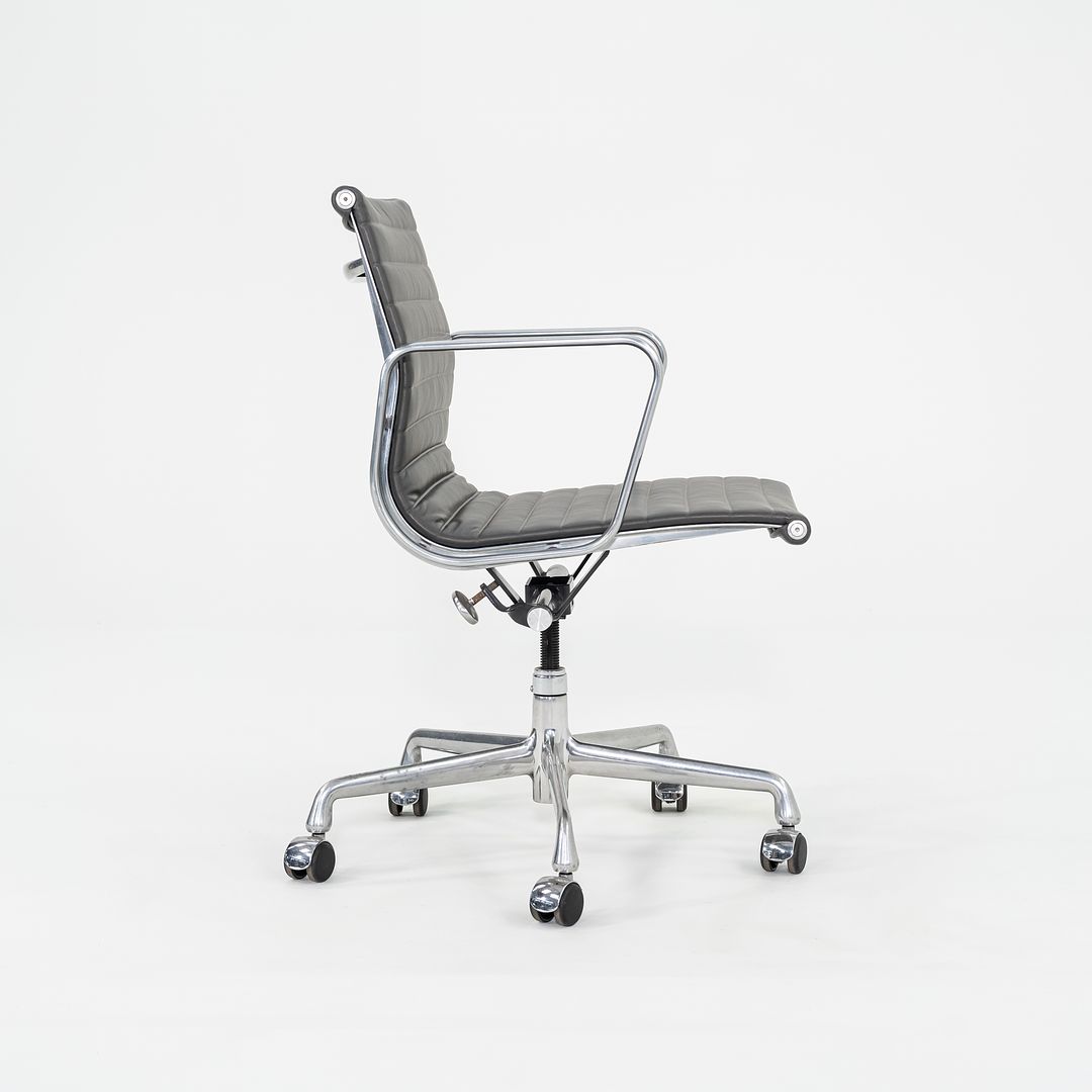 SOLD 2010s Herman Miller Eames Aluminum Management Desk Chair in Dark Grey Leather