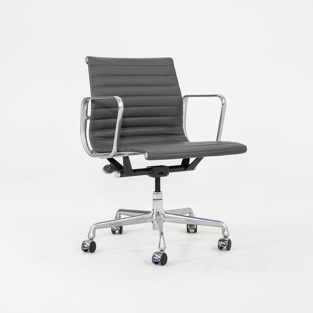 SOLD 2010s Herman Miller Eames Aluminum Management Desk Chair in Dark Grey Leather