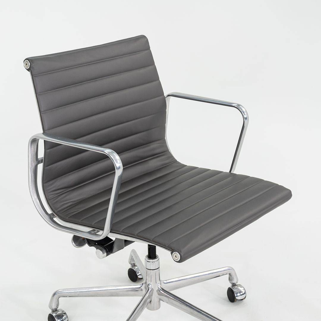 SOLD 2010s Herman Miller Eames Aluminum Management Desk Chair in Dark Grey Leather