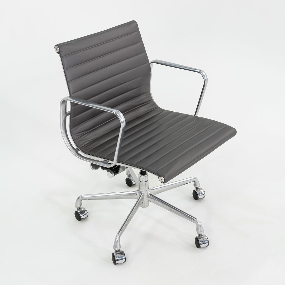 SOLD 2010s Herman Miller Eames Aluminum Management Desk Chair in Dark Grey Leather