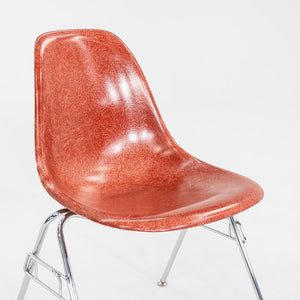 2010s Pair of Modernica Eames Fiberglass Dining Side Shell Chairs Red / Orange