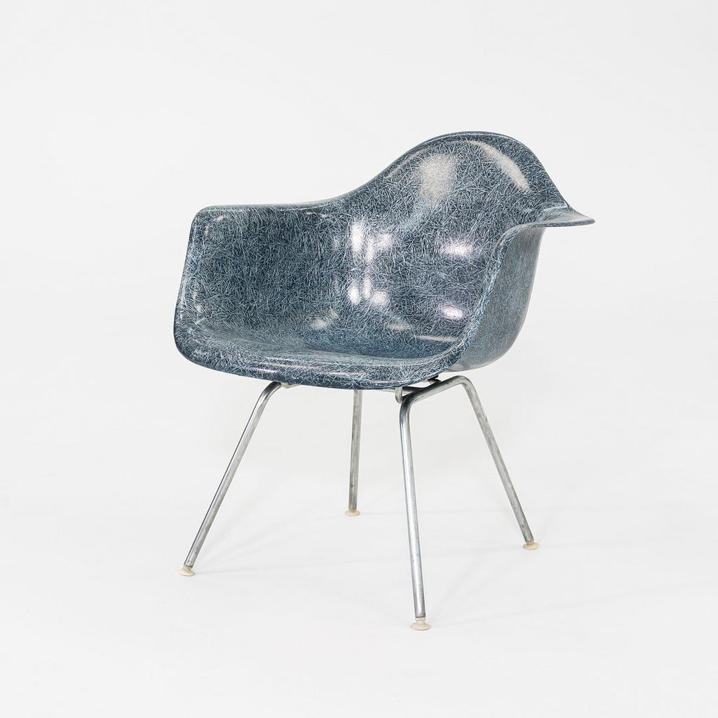 1960s Herman Miller Eames MAX Fiberglass Arm Shell Chair Navy Blue w/ Steel Base