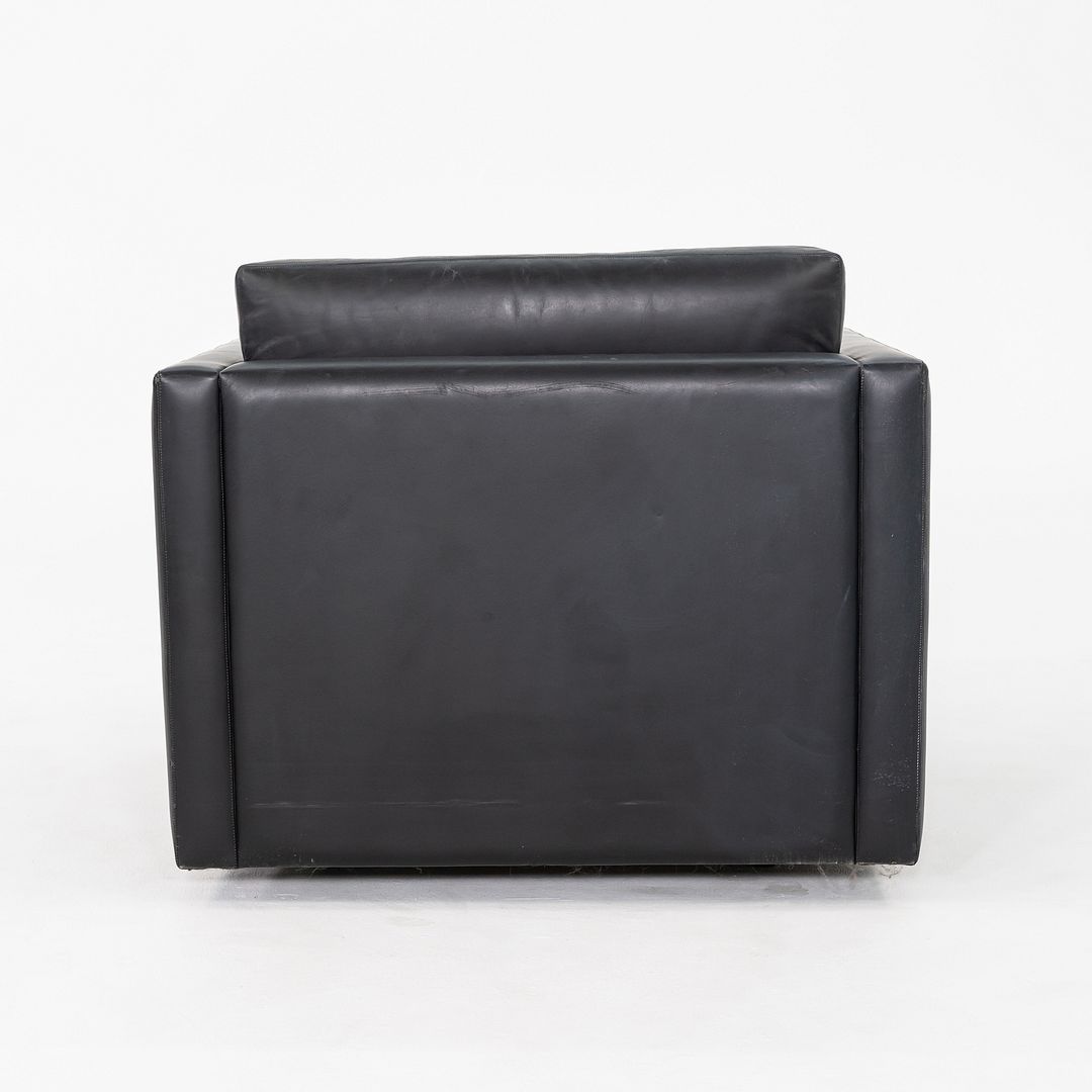 1970s Pair of Charles Pfister for Knoll Tuxedo Club Lounge Chairs Black Leather