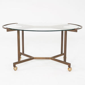 1970s Harvey Probber Attributed Bronze and Glass Rolling Dining or Serving Table