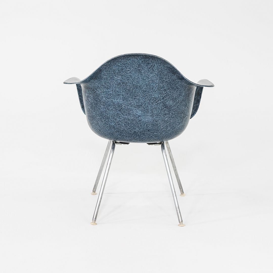 1960s Herman Miller Eames MAX Fiberglass Arm Shell Chair Navy Blue w/ Steel Base