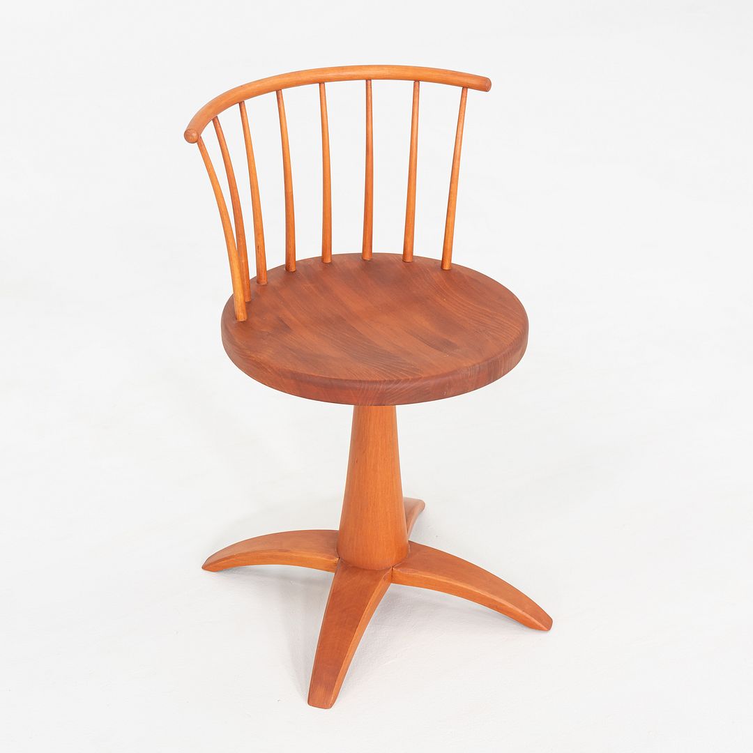 1990s Shaker Workshops Swivel Chair Revolver Stool in Cherry Wood Made in USA