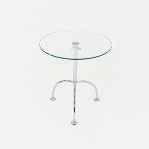2010s Pair of Chromed Steel and Glass Adjustable Side Tables 20 Inch Diameter