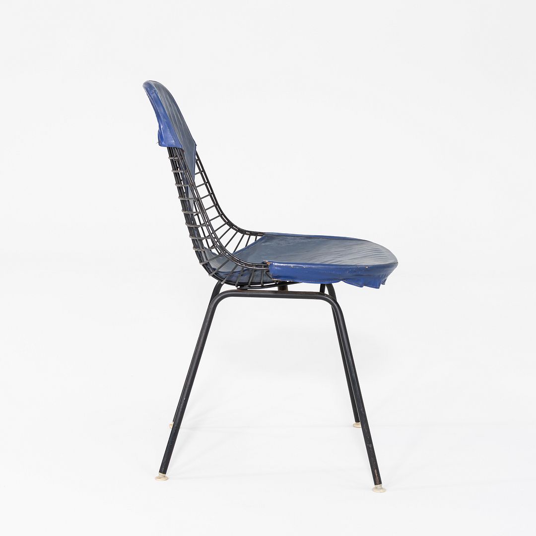 C. 1957 Herman Miller Eames Wire DKX-1 in Black Steel with Bikini Pad in Blue