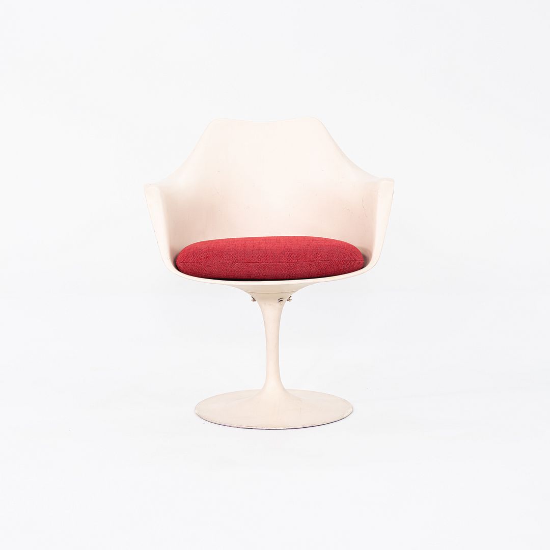 1964 Eero Saarinen for Knoll Tulip Dining Arm Chair with Red Upholstered Cushion