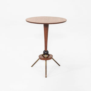 1950s Sputnik Tripod Side or End Table Crafted in Walnut with Brass Accents