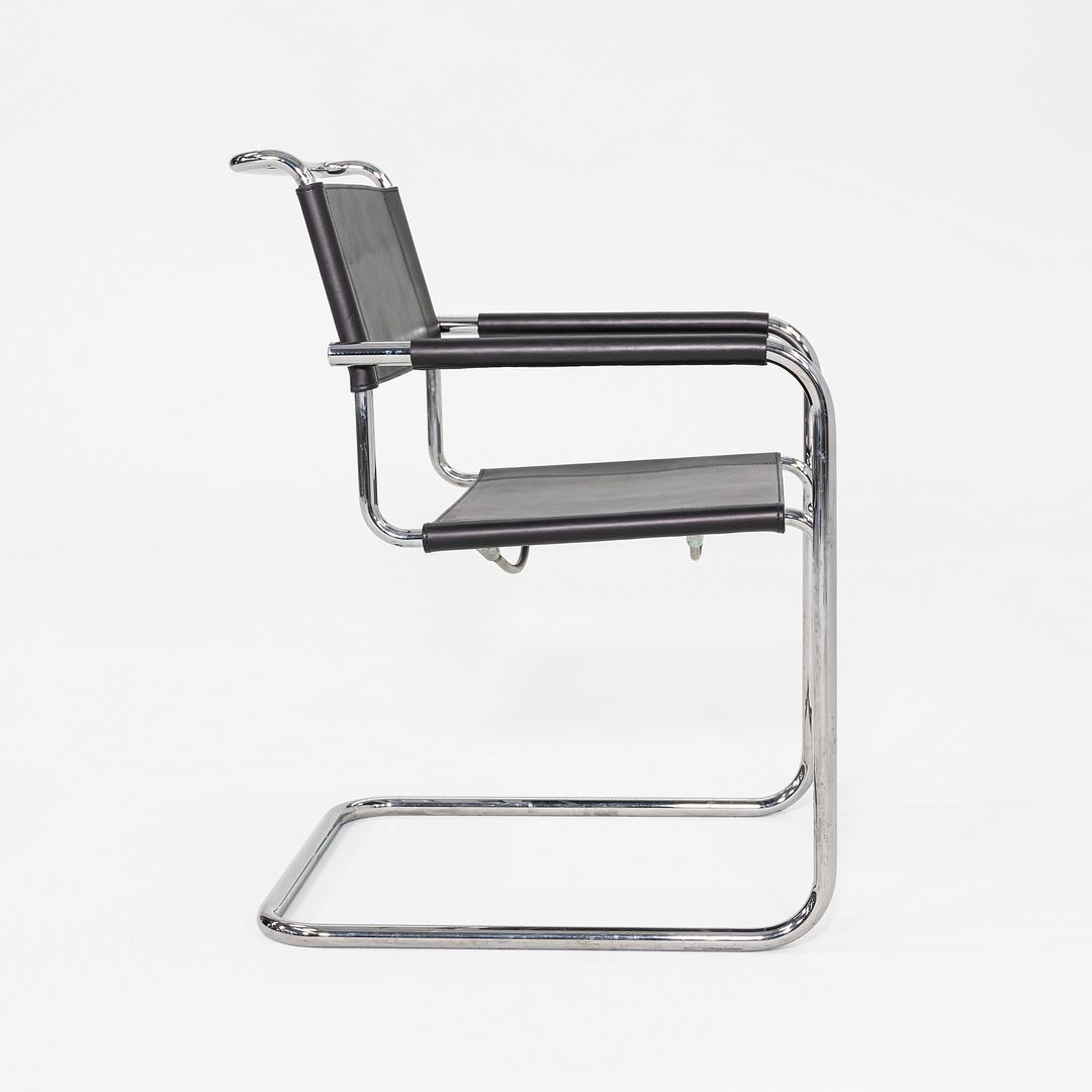 1980s Pair of Mart Stam Thonet S34 Cantilever Dining Chairs New Black Leather