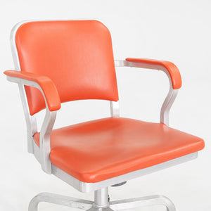 C. 2021 Jasper Morrison for Emeco Navy Officer Desk Chair in Brushed Aluminum and Orange Vinyl 19x Available