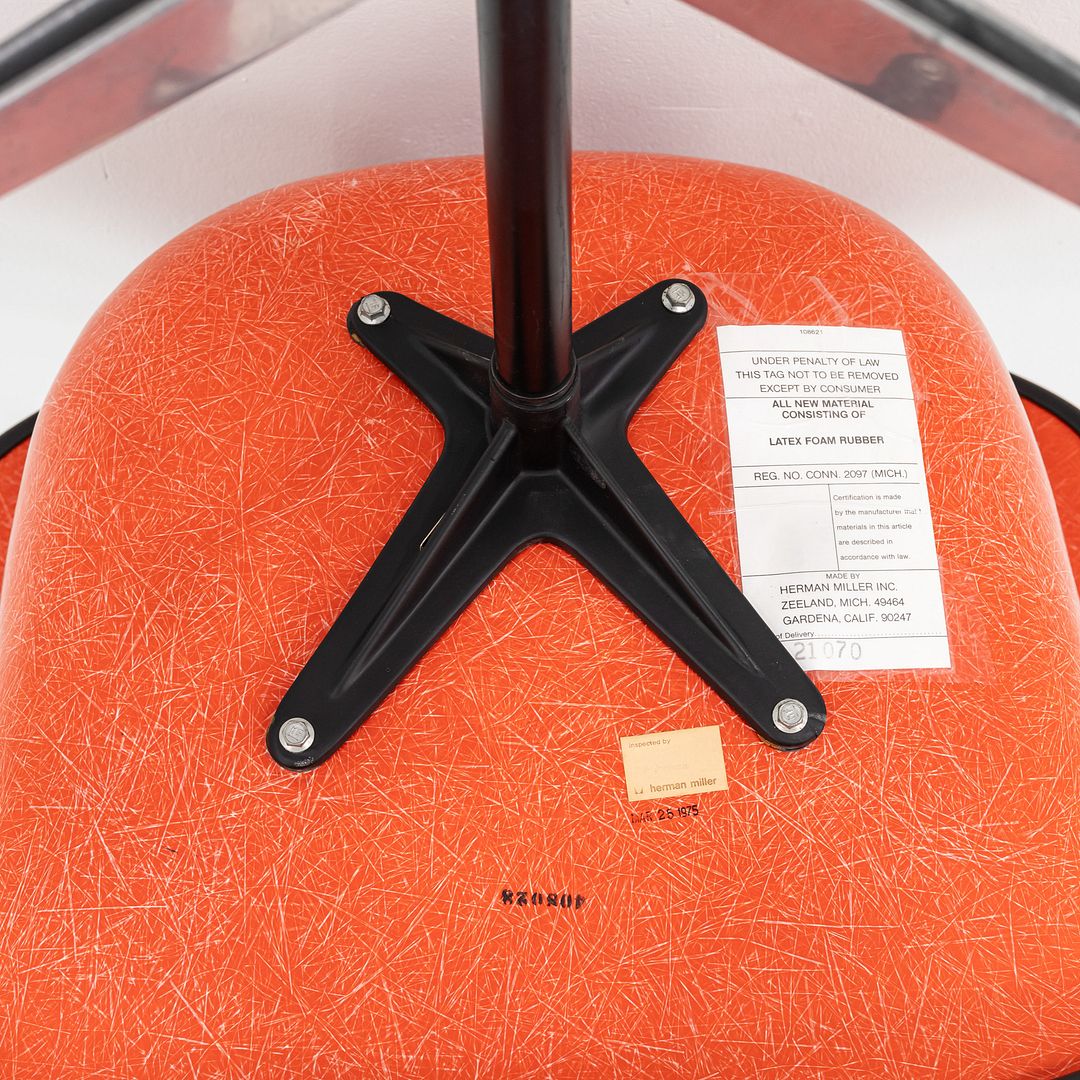 1975 Set of Three Herman Miller Eames Arm Shell Chairs PAC w/ Red/Orange Shells