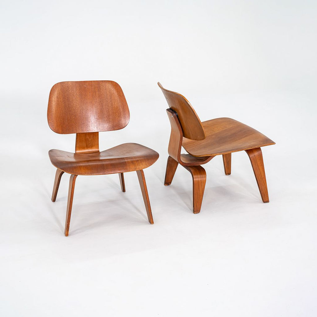 1950s Pair of Herman Miller Eames LCW Lounge Chairs in Calico Ash