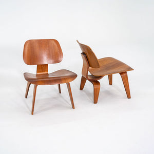 1950s Pair of Herman Miller Eames LCW Lounge Chairs in Calico Ash
