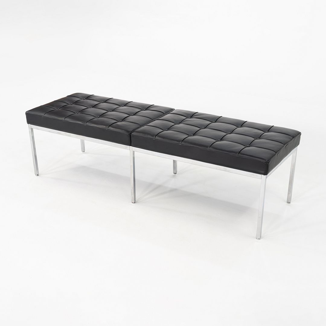 SOLD 2010s Florence Knoll Three Seat Bench in Black Leather with Chromed Steel Frame
