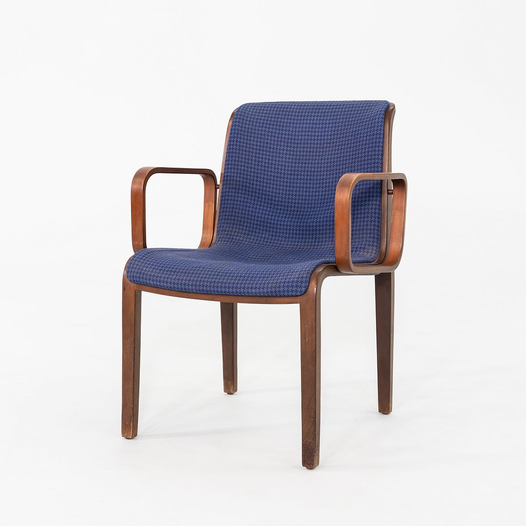 1971 Bill Stephens for Knoll 1300 Series Dining Chair in Blue Fabric and Walnut