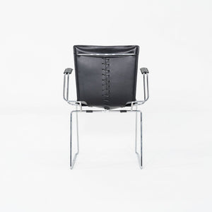 1980s Pair of Hiroyuki Toyoda for ICF Dining Arm Chairs in Black Leather & Steel
