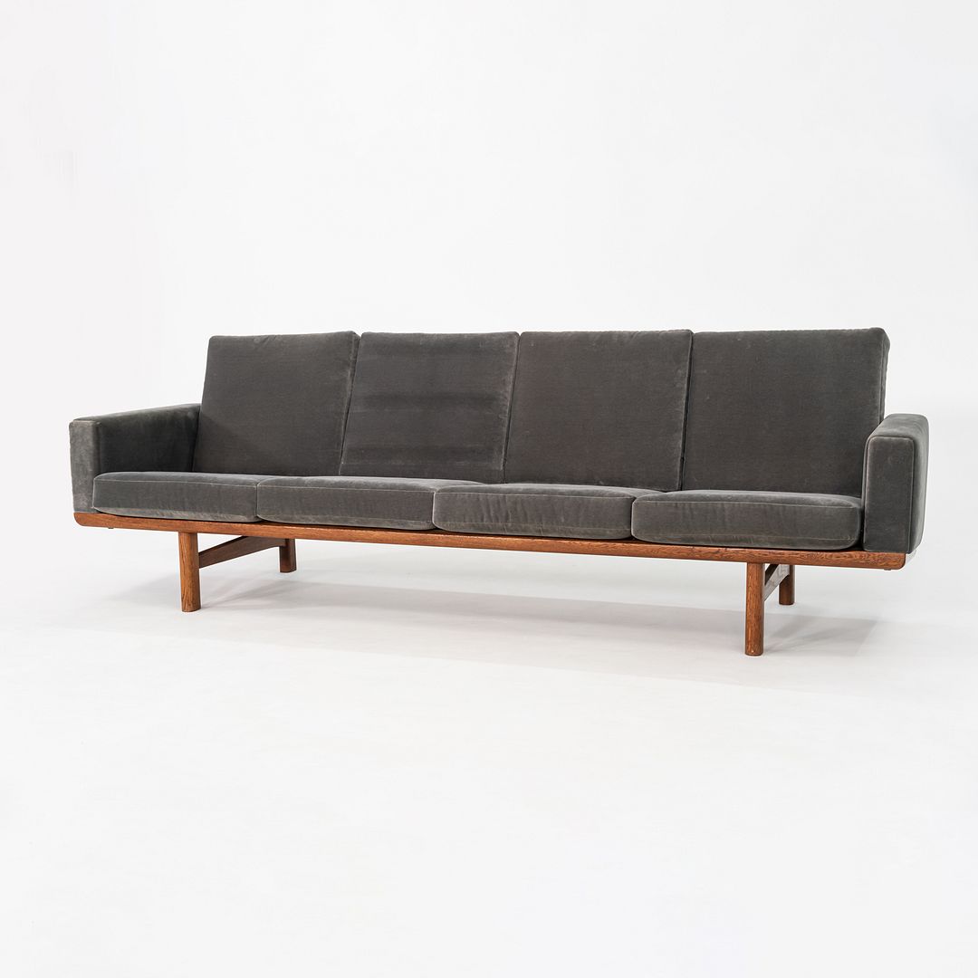 1960s Hans Wegner for GETAMA Four Seat Sofa in Oak with Grey Velvet Upholstery