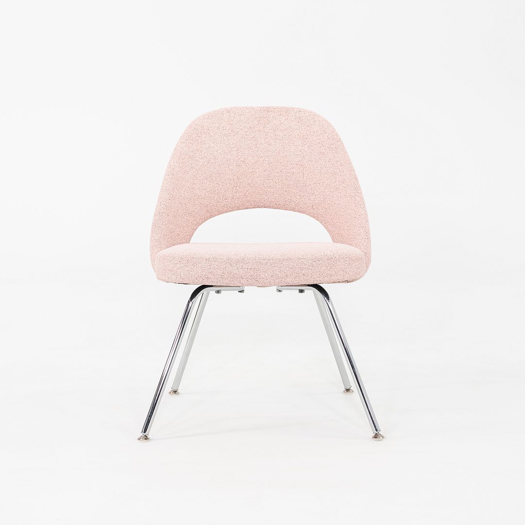 2010s Pair of Eero Saarinen for Knoll Armless Executive Dining Chair Pink Fabric