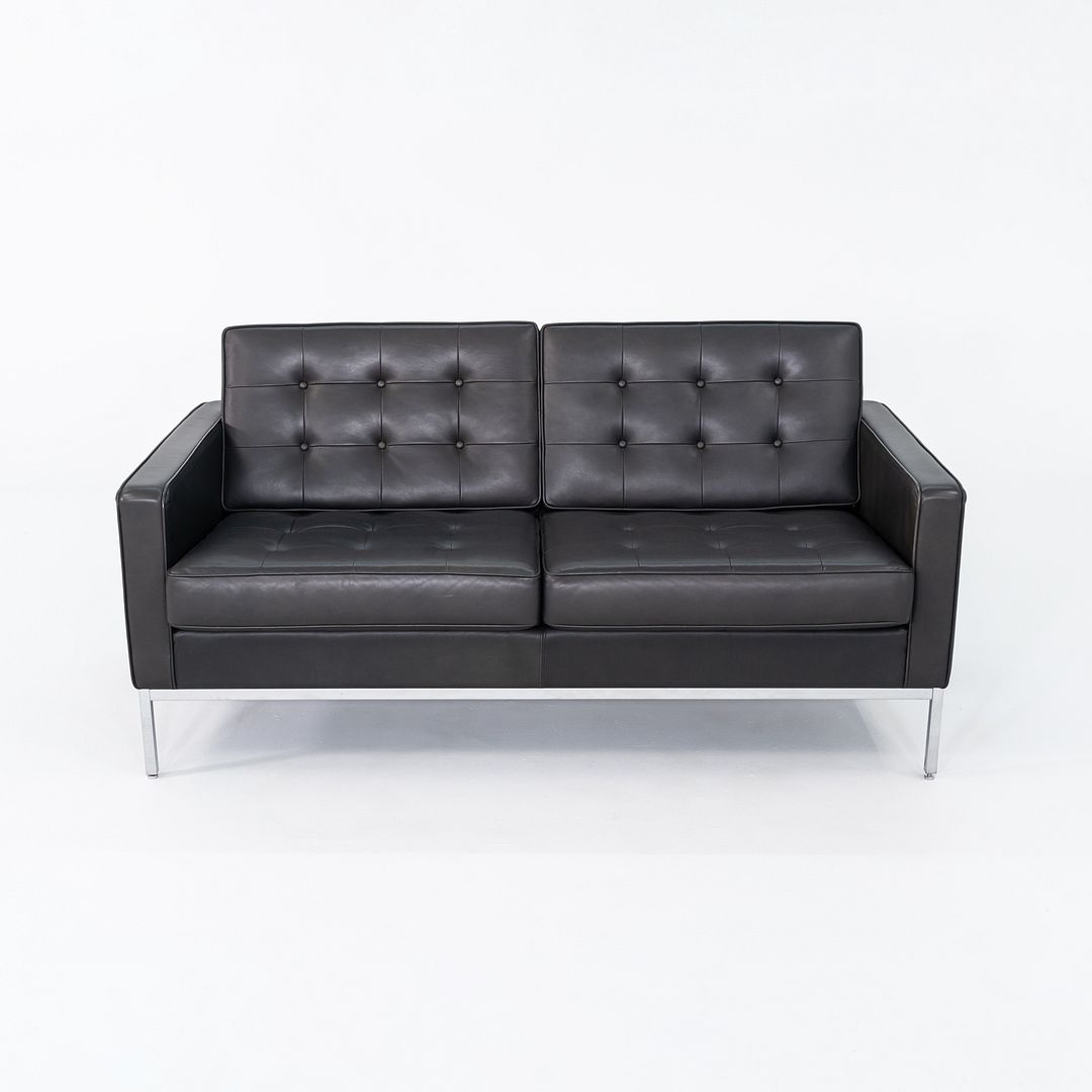 2013 Florence Knoll Two Seat Settee / Sofa in Black Leather and Chrome