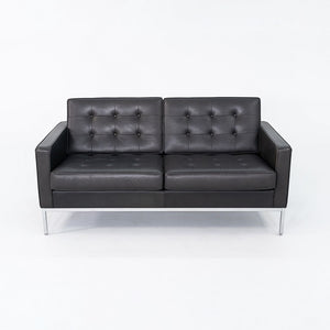 2013 Florence Knoll Two Seat Settee / Sofa in Black Leather and Chrome