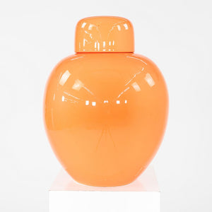 1970s Italian Porcelain Ginger Jar Vessel with Coordinating Top in Orange 10"