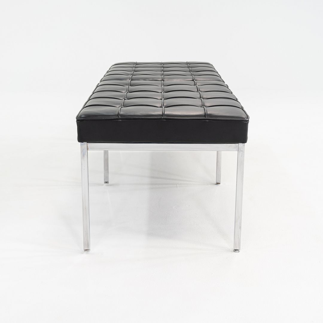 SOLD 2010s Florence Knoll Three Seat Bench in Black Leather with Chromed Steel Frame