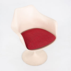1964 Eero Saarinen for Knoll Tulip Dining Arm Chair with Red Upholstered Cushion