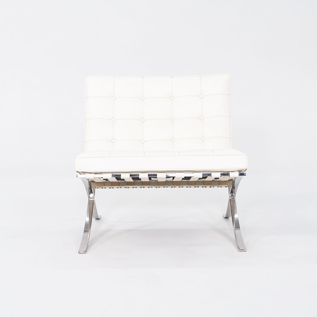 1960s Mies van der Rohe for Knoll Barcelona Lounge Chair in Sabrina White & Stainless Fully Restored