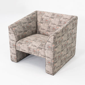 1980s Pair of Gray Patterned Fabric Upholstered Club Lounge Chairs w/ Rolled Arms