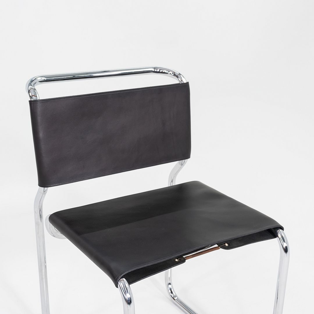 1970s Set of Five Nicos Zographos CH66 Dining Side Chairs with New Black Leather