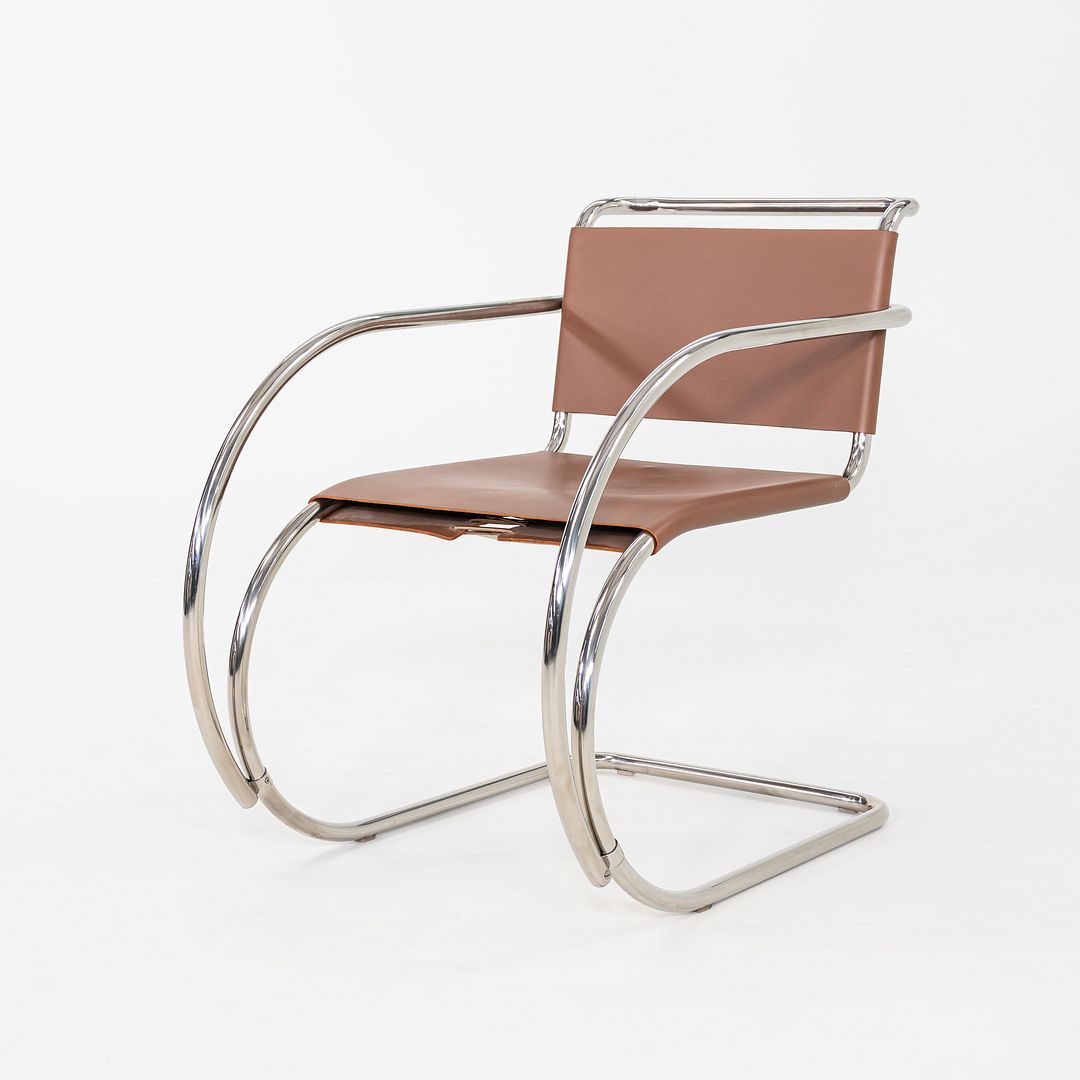 SOLD 2005 Pair of Mies van der Rohe for Knoll Leather & Chrome Steel MR20 Armchair