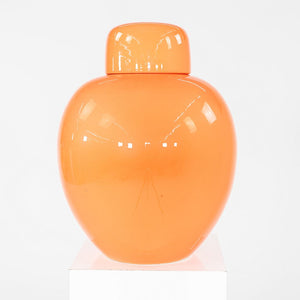 1970s Italian Porcelain Ginger Jar Vessel with Coordinating Top in Orange 10"